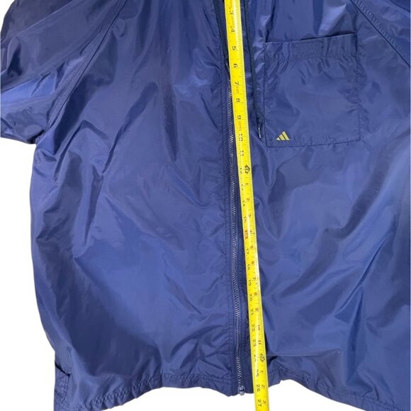 Adidas XL Blue Hooded Windbreaker Jacket Lime Green Stripes Vented Pockets Logo - Picture 13 of 15